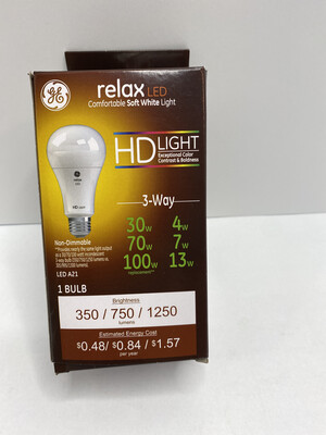 GE Relax LED HD Light A21 Soft White 3-Way 100w Replacement 13w Non-Dimmable 1 Bulb
