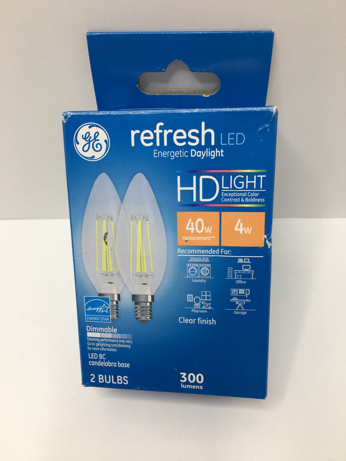 GE 40W Refresh Daylight Hd Equivalent Deco Bc Blunt Tip Candelabra Base LED Light Bulbs - 2Pack