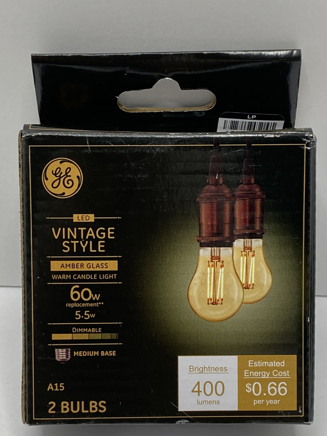 GE LED Vintage Style Amber Glass Warm Candle Light 60w Replacement 2 Bulbs