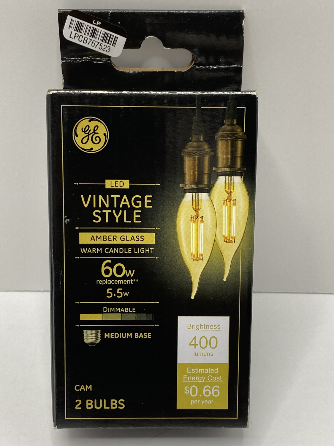 GE LED Vintage Style Amber Glass Warm Candle Light 60W Replacement 5.5w 2 Bulbs