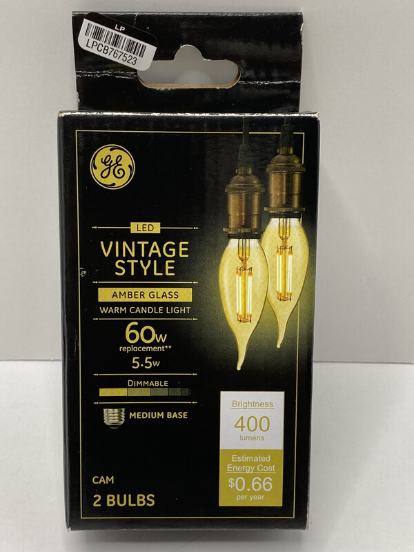 GE LED Vintage Style Amber Glass Warm Candle Light 60W Replacement 5.5w 2 Bulbs