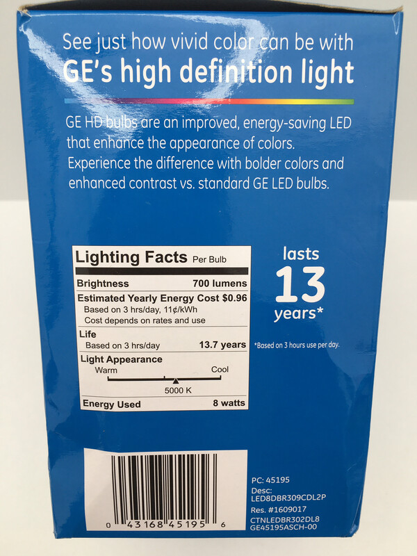 GE Refresh LED Daylight BR30 Dimmable 65w Replacement 8w 700 Lumens 2 Bulbs