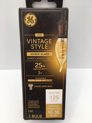 GE Vintage Style LED Amber Warm Candle Light 25w Replacement 3w 1 Bulb