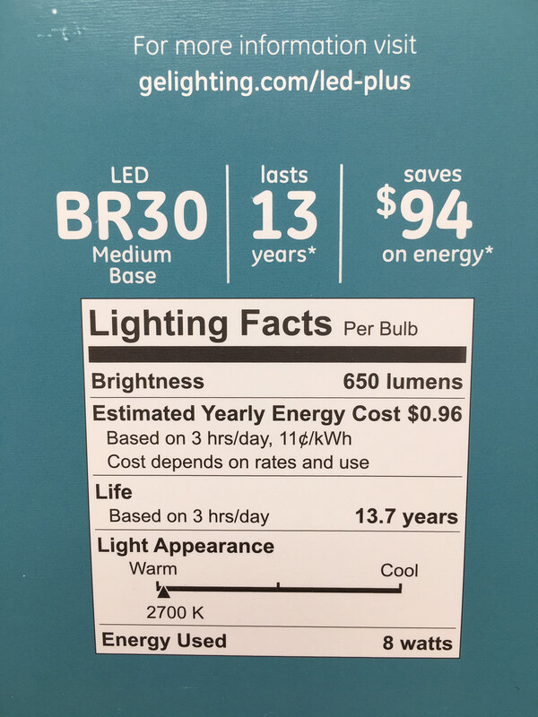 GE LED BR30 Bulb 65W Replacement Uses 8W Soft White With Battery Backup