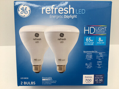 GE Refresh LED Daylight BR30 Dimmable 65w Replacement 8w 700 Lumens 2 Bulbs