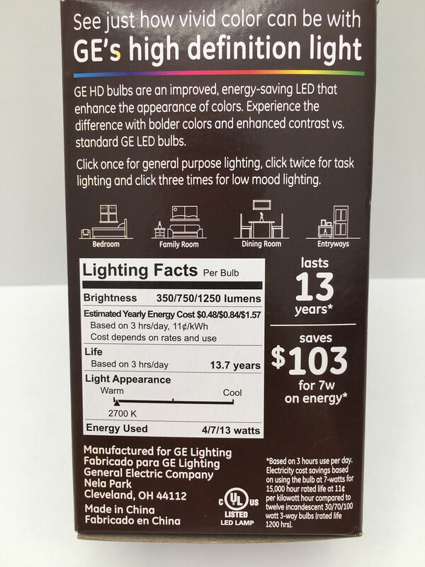 GE Relax LED HD Light A21 Soft White 3-Way 100w Replacement 13w Non-Dimmable 1 Bulb