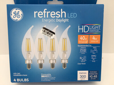 GE Lighting 45653 4 Watt E12 Cac Clear Daylight Led Dimmable Refresh Hd Light Bulbs 4 Count