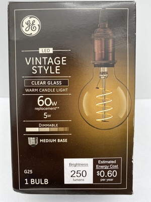 GE Vintage G25 Globe Spiral LED Light Bulb - Clear