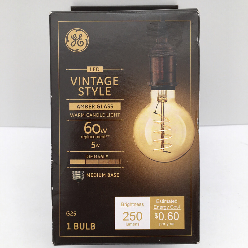 GE Lighting 36528 Amber Glass Light Bulb Vintage Style Dimmable LED Decorative G25 Globe 5 (60-Watt Replacement), 250-Lumen Medium Base, 1-Pack, Warm Candle