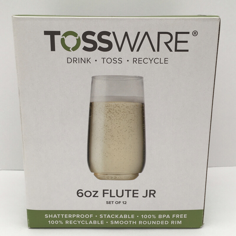 Tossware  Drink Toss Recycle 6oz Flute Jr Set Of 12 Plastic Champagne Glasses Clear