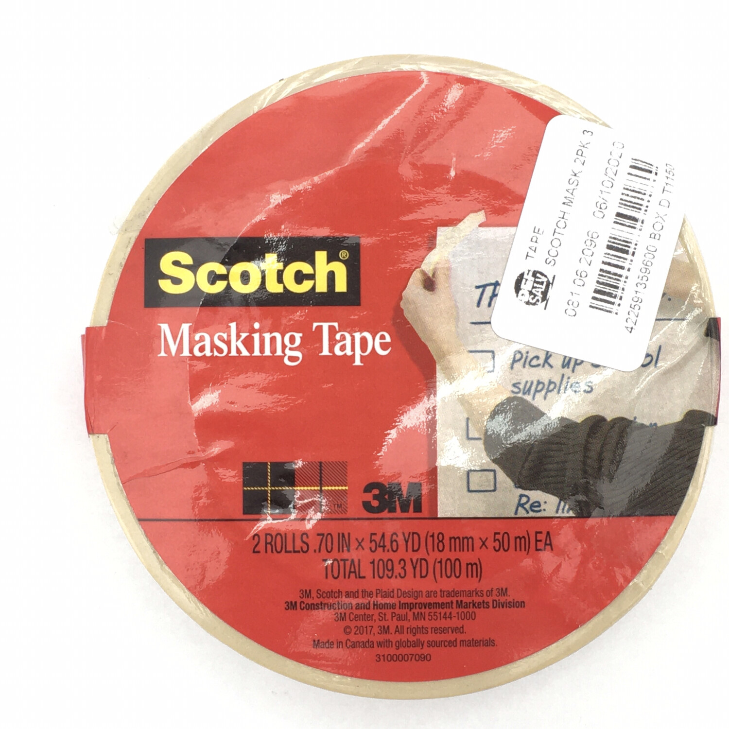 Scotch Tape Self-adhesive 3M Masking Tape 2 Roll Pack 360 ft 2160in