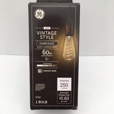 GE Lighting Vintage Clear Finish 60W Replacement LED Light Bulbs, ST19, 1-Pack, Warm Candle, Dimmable Vintage Light Bulb, Medium Base