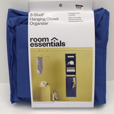 Room Essentials 3- Shelf Hanging Closet Organizer with Removable Laundry Bag with Drawstring Enclosure