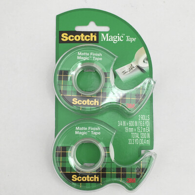 Scotch Tape 2-Pk Magic Tape Dispensers - Clear - 3/4&quot; x 600&quot; Total 1,200in