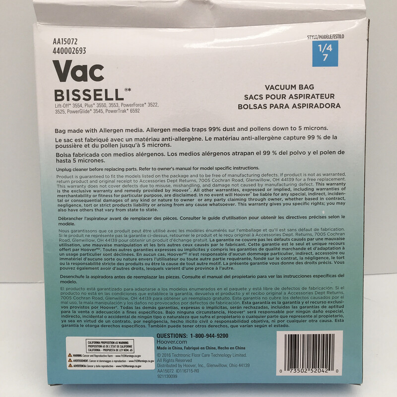 Vac Bissell Type 7 Allergen Vacuum Bag