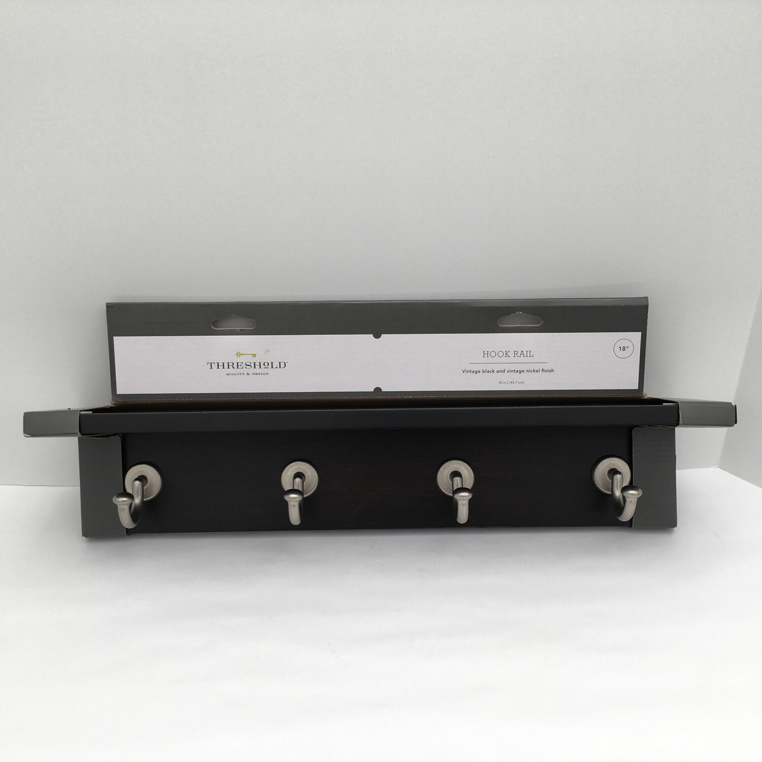 18&quot; Hennepin Hook Rack with Ledge - Black/Nickel - Threshold