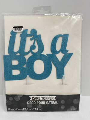 &quot;It&#39;s A Boy&quot; Glitter Cake Topper Party Decoration Blue
