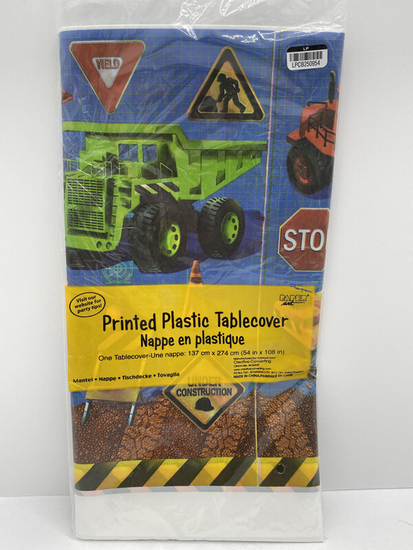 Under Construction Plastic Tablecloth 54in X 108in