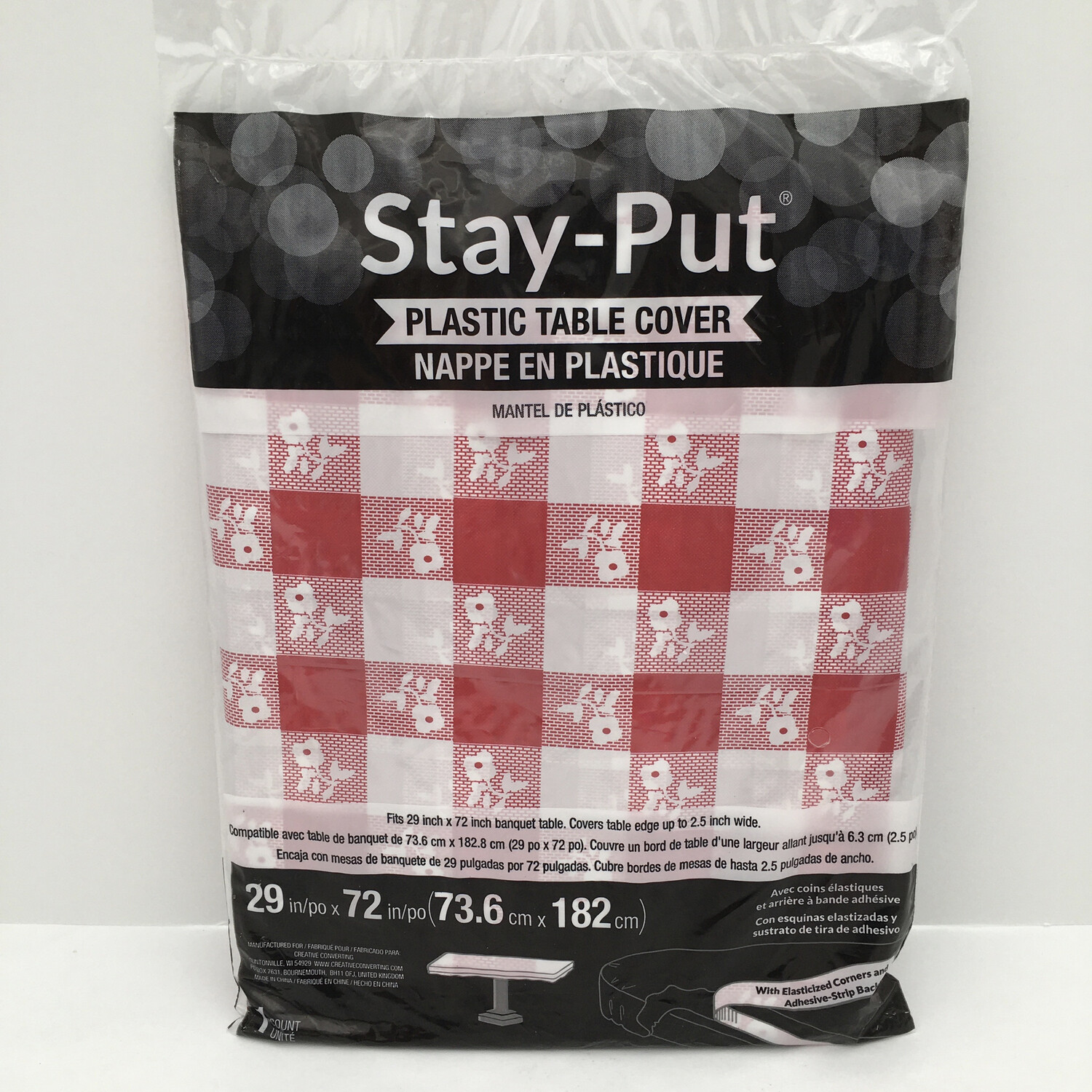 Stay Put Tablecover Red Gingham, 29&quot; x 72&quot;