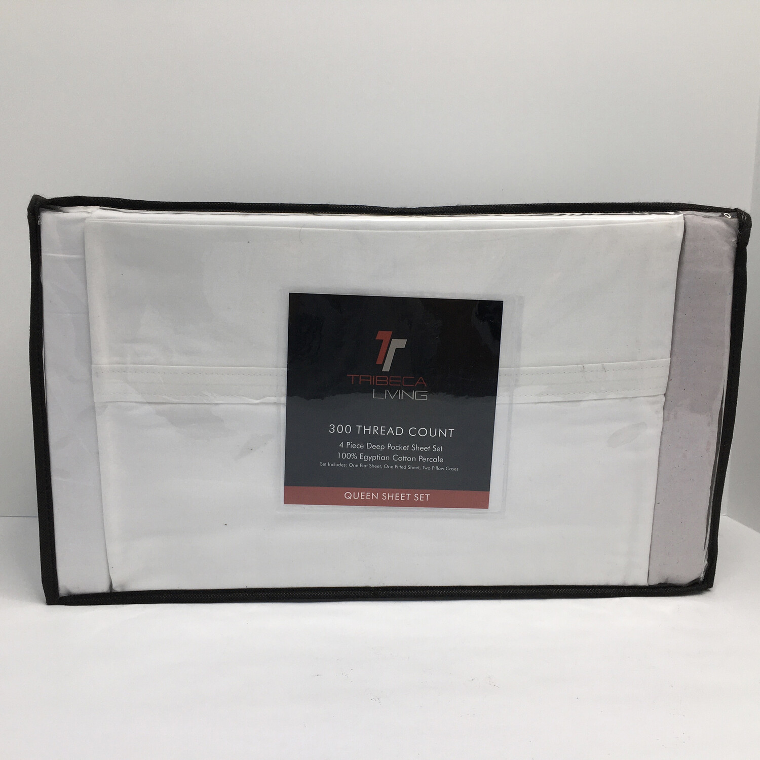 Tribeca Living Queen Sheet Set 300 Thread Count 4 Piece Deep Pocket Sheet Set 100% Egyptian Cotton Percale
