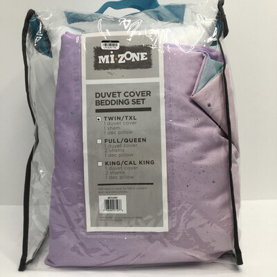 MI ZONE Twin Metallic Glitter Printed Reversible Duvet Cover Set MZ12-0597