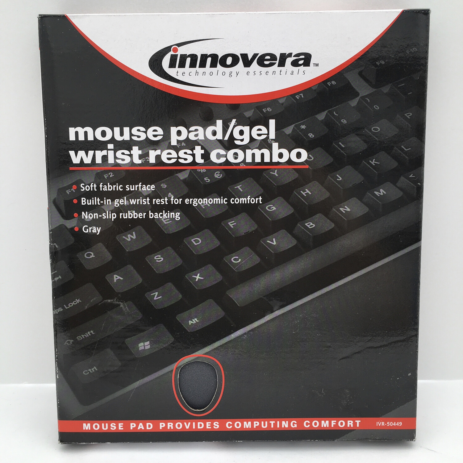 Innovera Mouse Pad w/Gel Wrist Pad Nonskid Base - Gray - 10-3/8 x 8-7/8