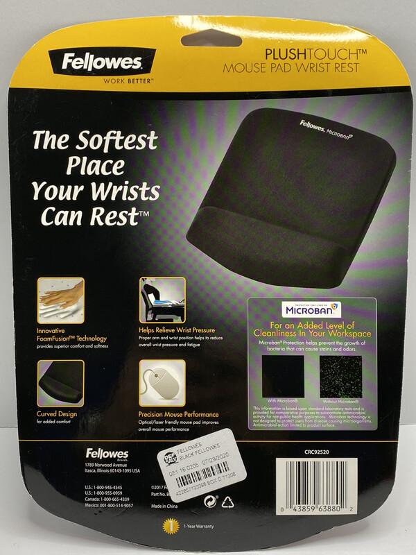 Fellowes PlushTouch Mouse Pad with Wrist Rest, Foam, Black, 7-1/4" x 9-3/8"