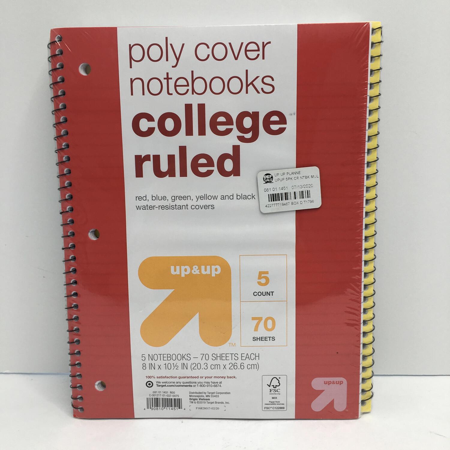 College Ruled Poly-Cover One Subject Notebooks (Pack of 5)
