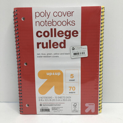College Ruled Poly-Cover One Subject Notebooks (Pack of 5)