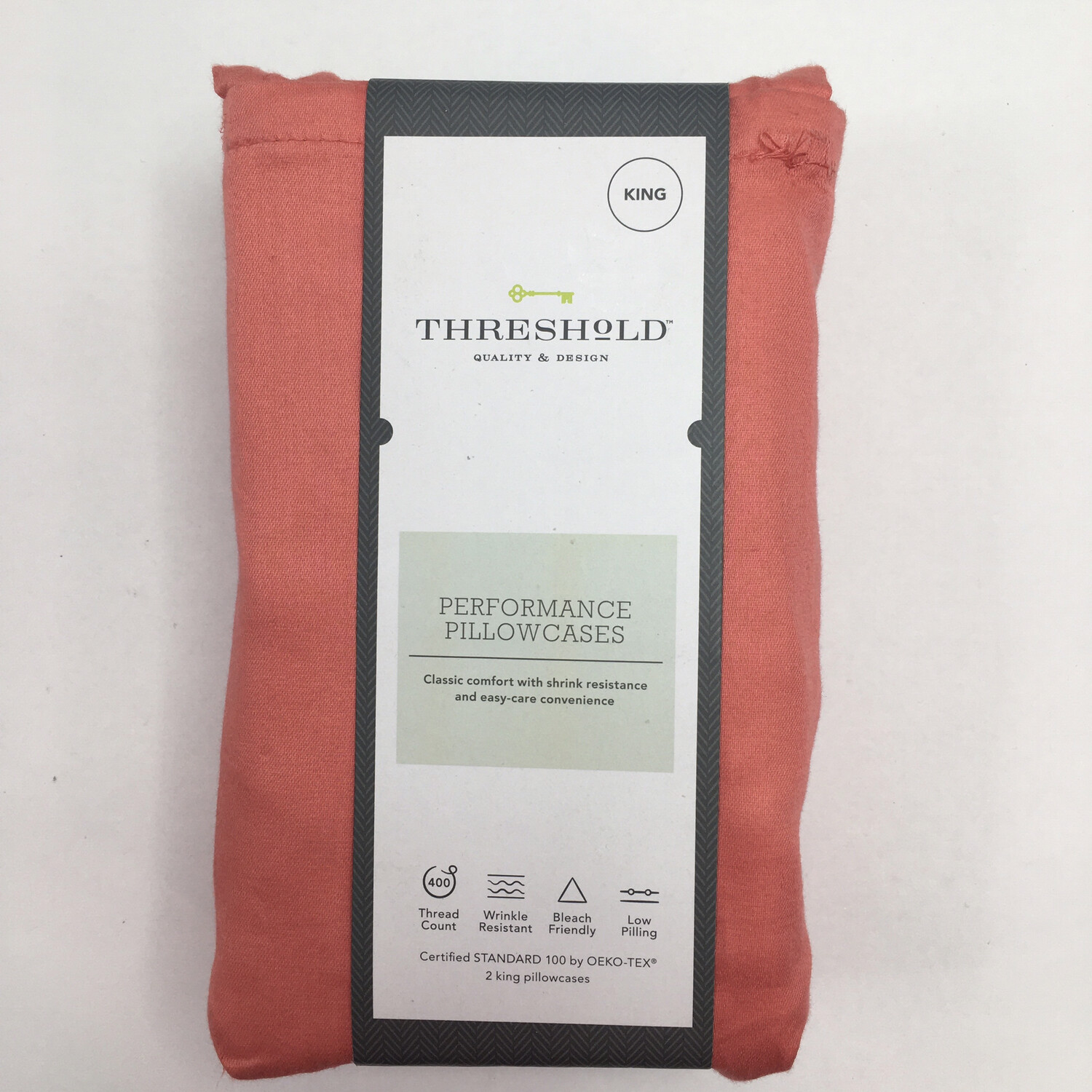 Performance Solid Pillowcase (King) Coral 400 Thread Count - Threshold