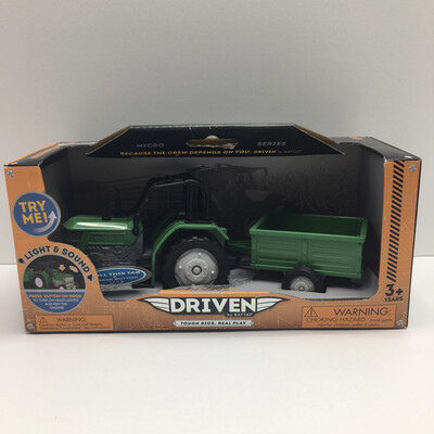 DRIVEN by Battat Micro Tractor Green Plastic Toy Tractor with Lights, Sounds 4+