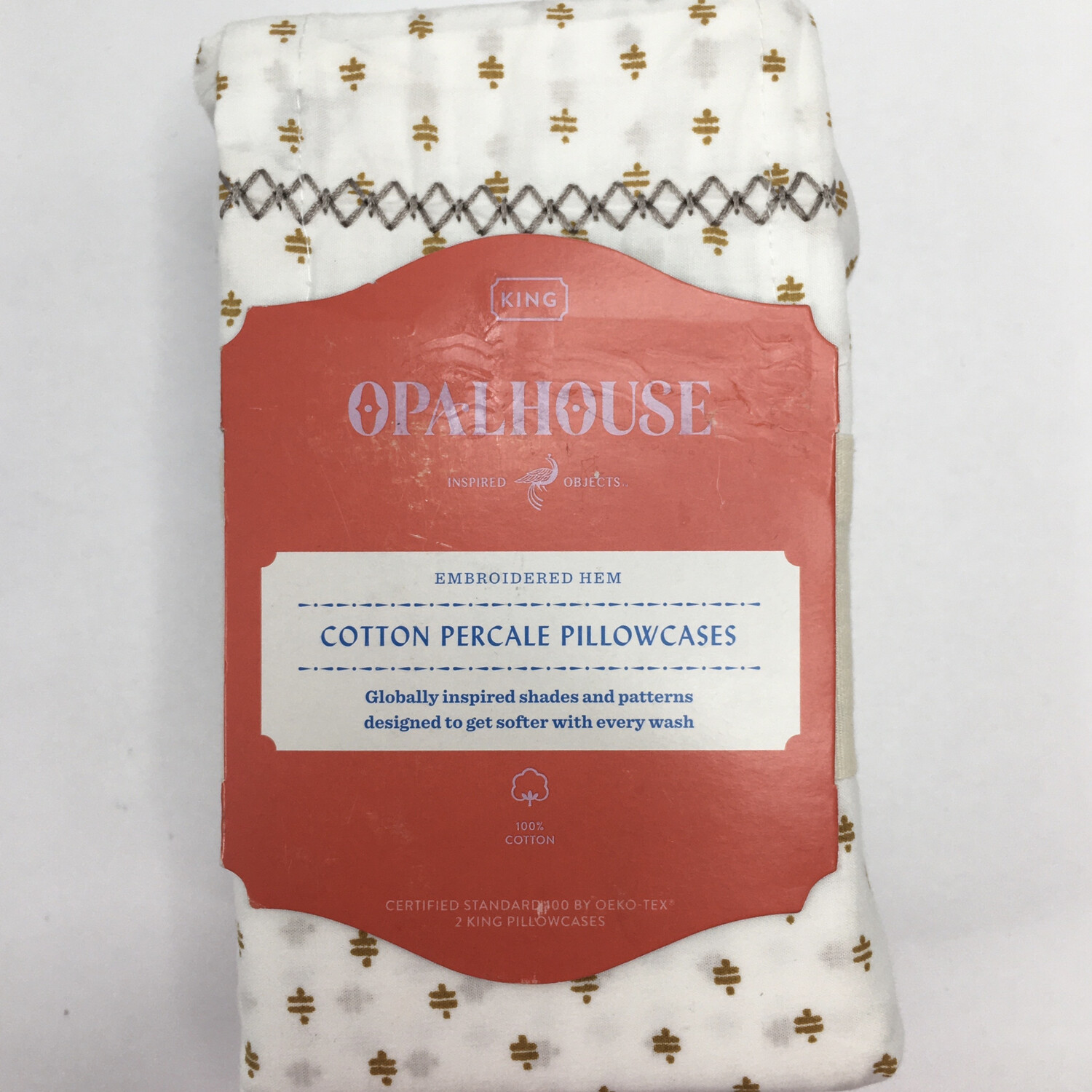 Opalhouse 2 King Pillowcases White Gold Indian Ditsy Cotton 20x40 inch