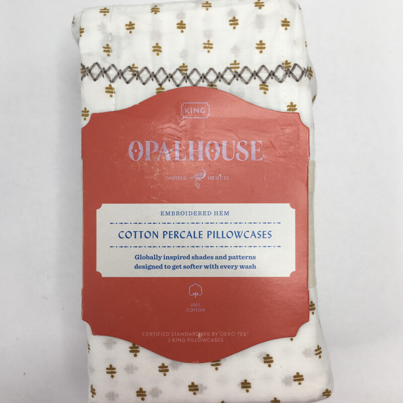 Opalhouse 2 King Pillowcases White Gold Indian Ditsy Cotton 20x40 inch