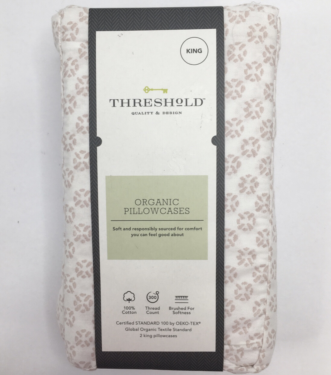 Threshold Organic Cotton Printed Pillowcase Set - White/Pink - Size:King