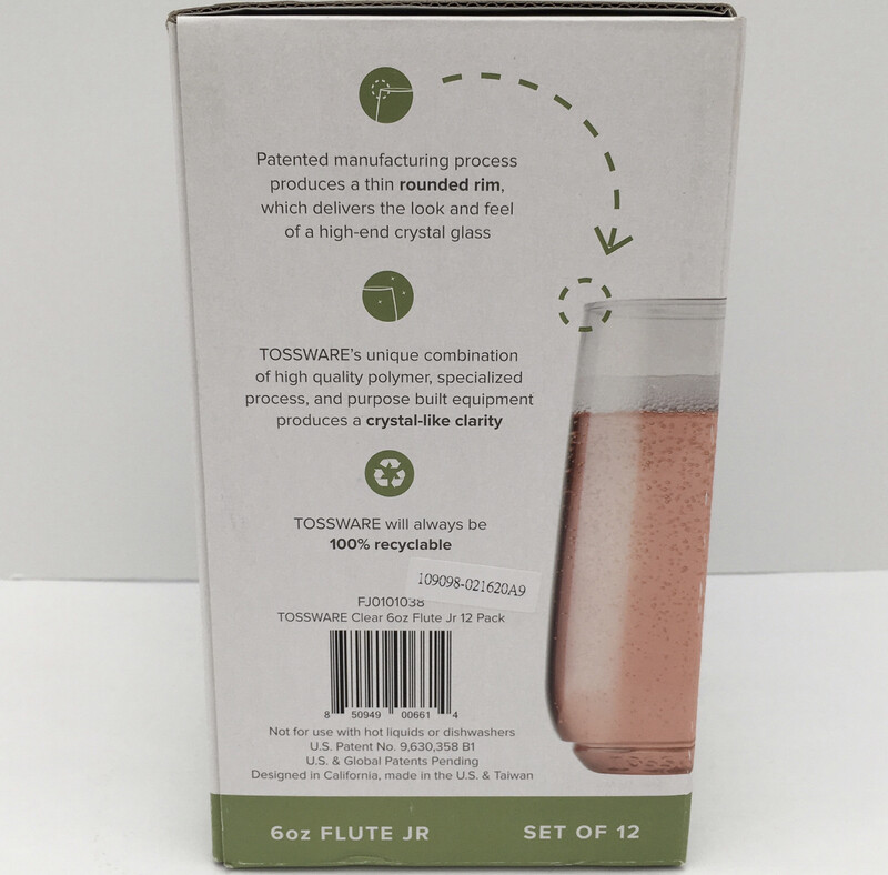 Tossware Drink Toss Recycle 6oz Flute Jr Set Of 12 Plastic Champagne Glasses Clear