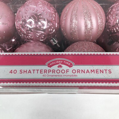 40 Shatterproof Ornaments Pink Glitter Christmas Tree Decorations Medium-Sized Bulbs Holiday Time