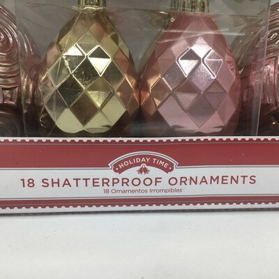 18 Shatterproof Ornaments Pink & Gold Glitter Christmas Tree Decorations Large & Small Holiday Time