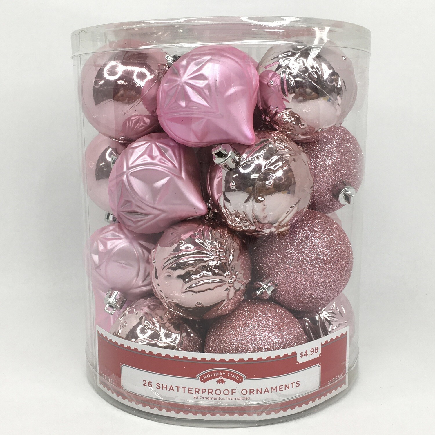 26 Shatterproof Ornaments Pink Glitter Christmas Tree Decorations Medium-Sized Bulbs Holiday Time