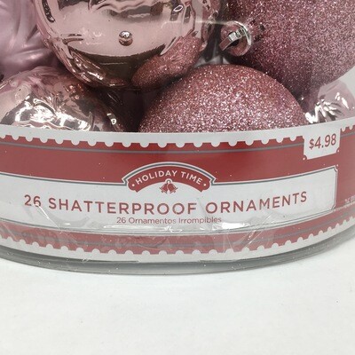 26 Shatterproof Ornaments Pink Glitter Christmas Tree Decorations Medium-Sized Bulbs Holiday Time