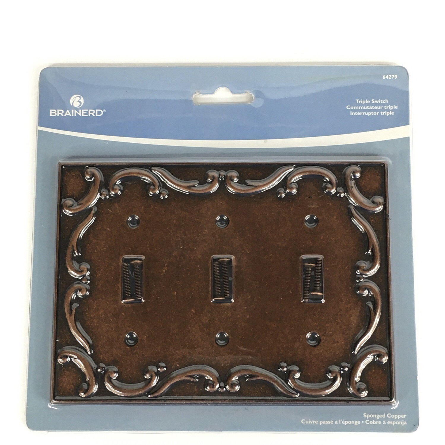 BRAINERD French Lace 3-Gang Sponged Copper Triple Toggle Standard Wall 64279