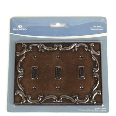BRAINERD French Lace 3-Gang Sponged Copper Triple Toggle Standard Wall 64279