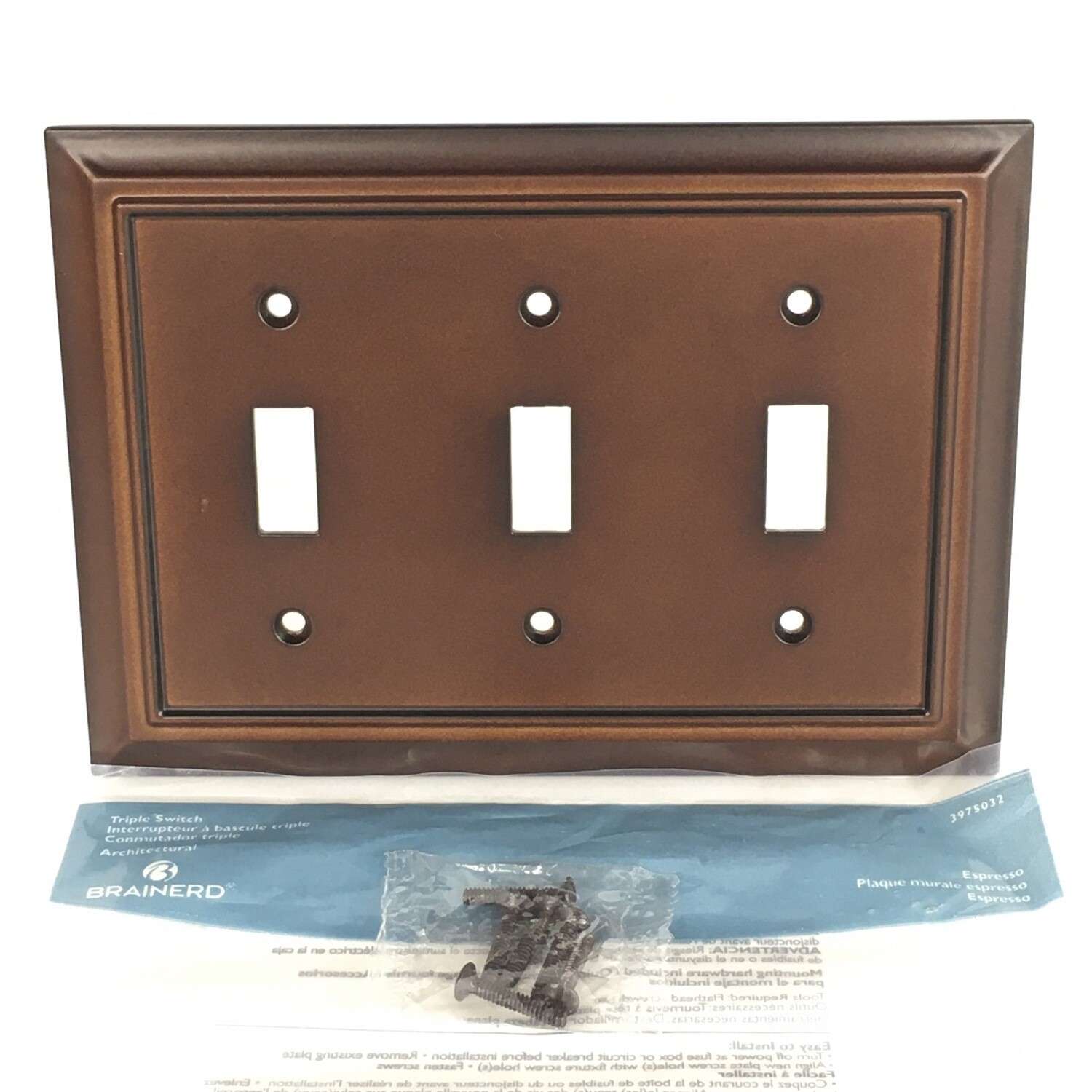 Brainerd Triple Switch Wall Plate Cover Espresso Classic Architect 3975032 W31566-ESO-CP