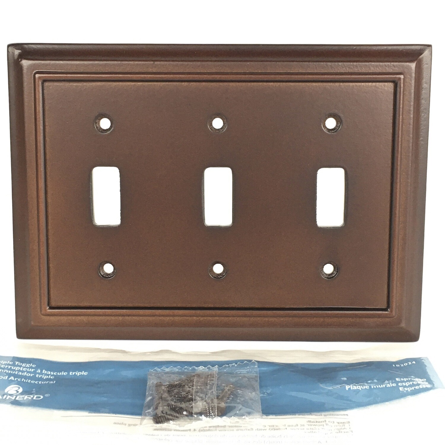 Brainerd Triple Toggle Wall Plate Wood Architectural Espresso 182024