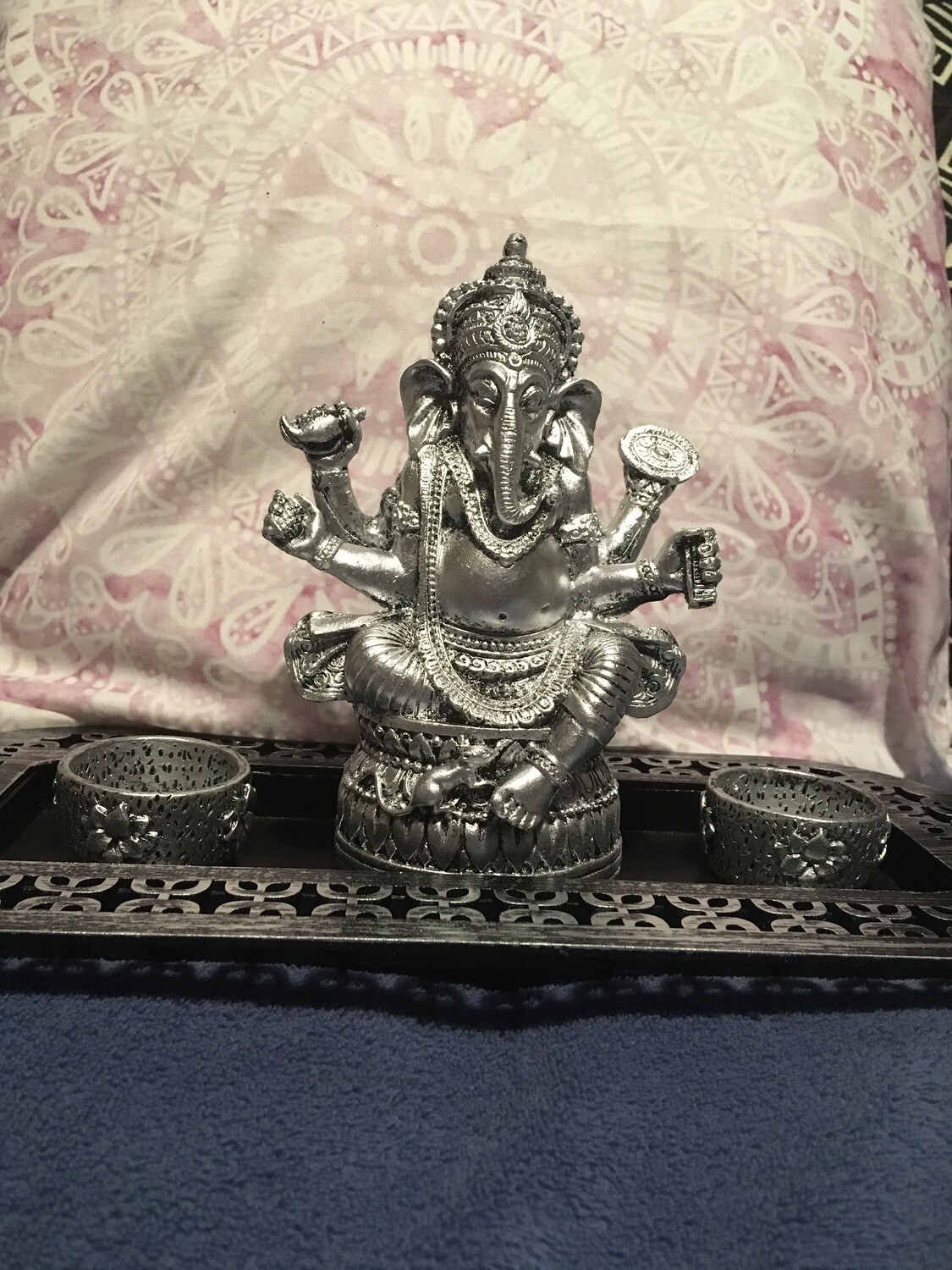 Silver Ganesh with Candle Holders