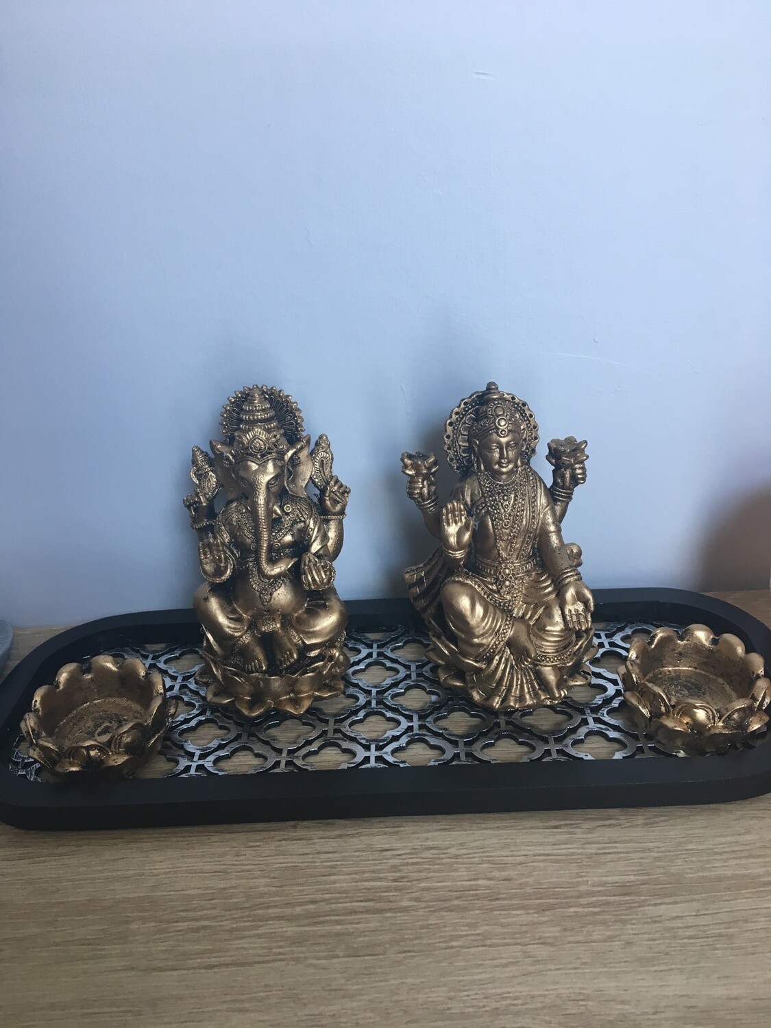 Ganesh & Lakshmi w Candle Holders