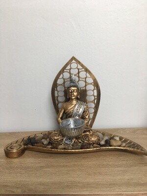 Buddha Gold Candle Holder on leaf