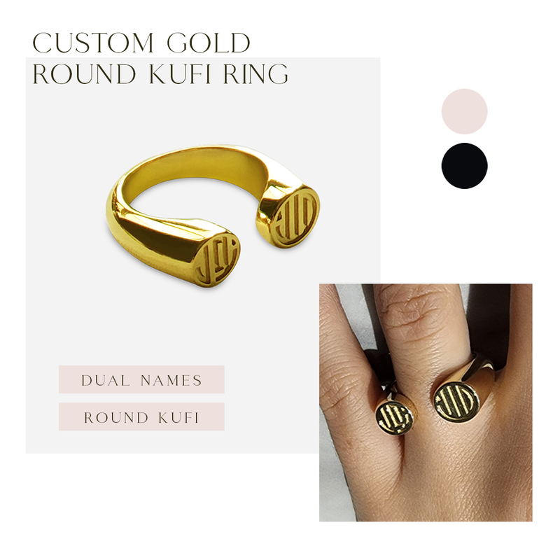 Engraved Kufi Arabic Calligraphy Gold Ring - Personalized Luxury