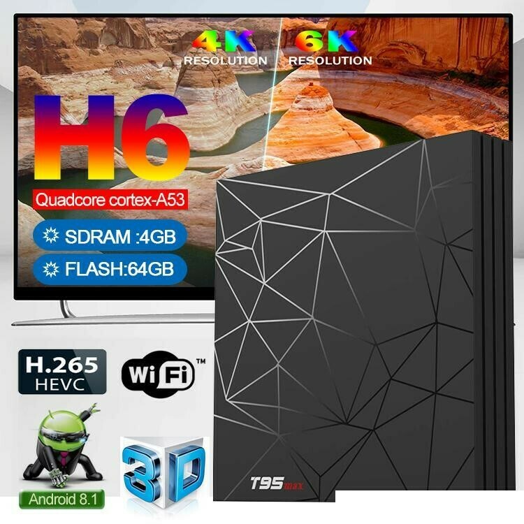 TV Box Allwinner H6 T95 Max (4 GB RAM &amp; 64 GB ROM) 6K 4K HD (Android 9.0)