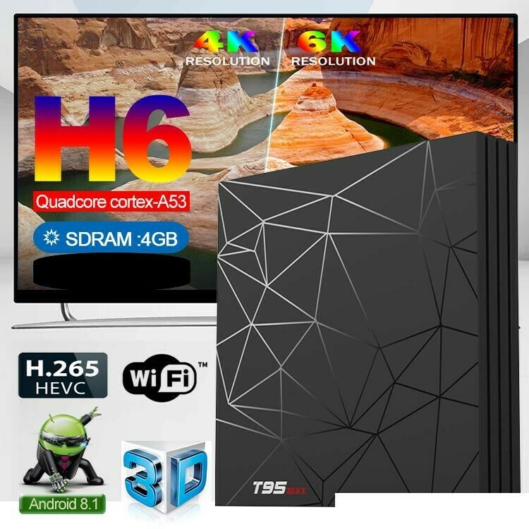 TV Box Allwinner H6 T95 Max (4 GB RAM &amp; 32 GB ROM) 6K 4K HD (Android 9.0)