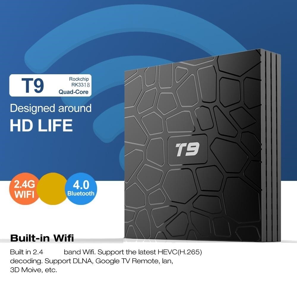 TV Box T9 (4 GB RAM & 32 GB ROM) Quad Core RK3318 4K HD (Android 9.0)